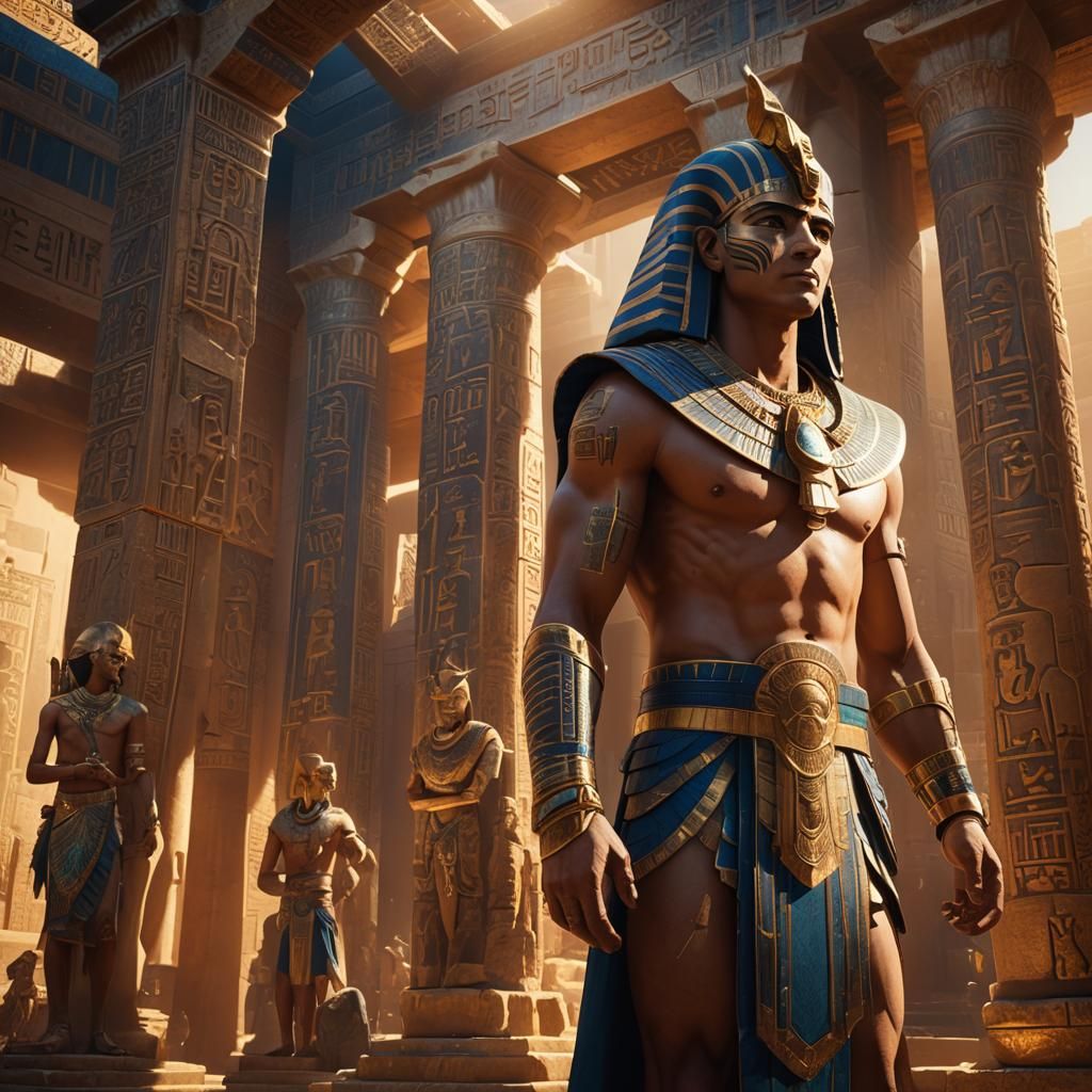 Pharaoh in Egyptian Temple with Panther