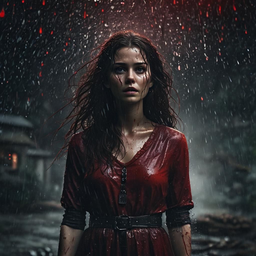 Woman in Blood Rain: Supernatural Digital Art