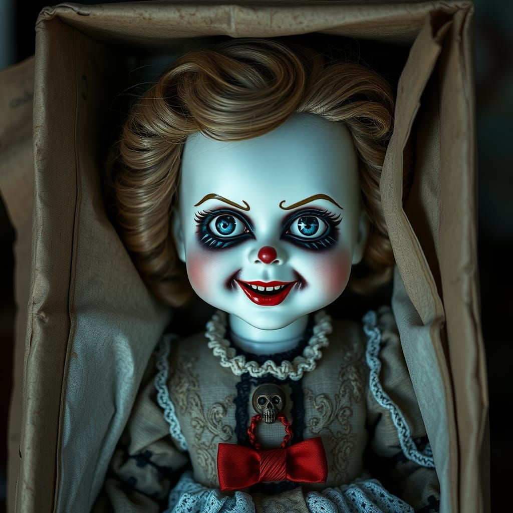 Unsettling Porcelain Doll Emerges, Gothic Horror Aesthetic
