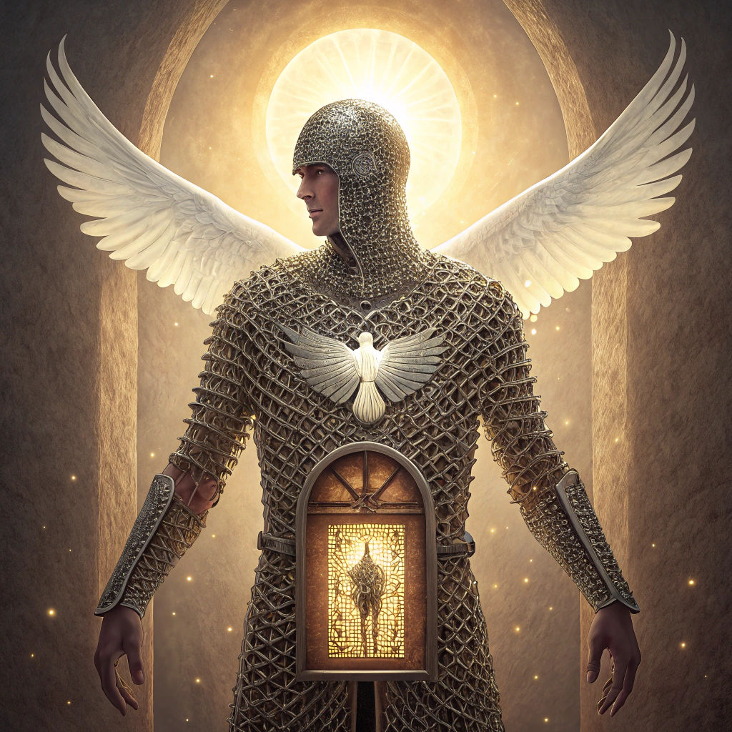 Intricate Metal Mesh Figure with Dove, Mystical Style