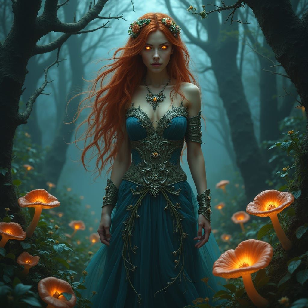 Mystical Goddess in Enchanted Grove, Dark Fantasy Art