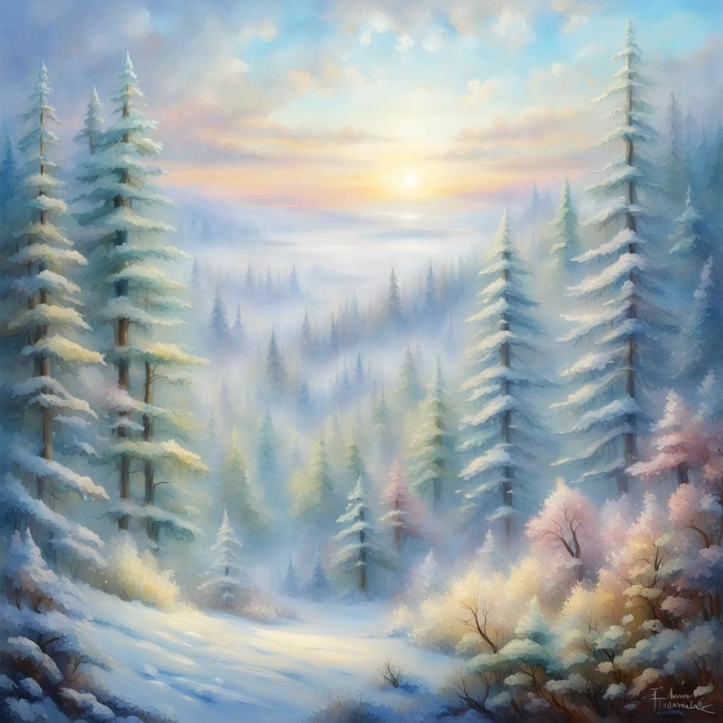 Summer Forest in Glass with Winter Background