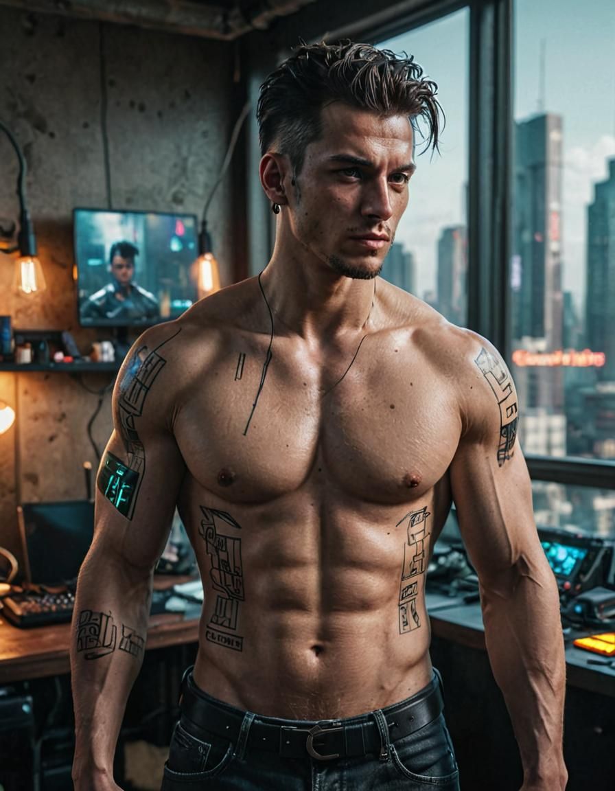 Cyberpunk Male Portrait with Cybernetic Implants