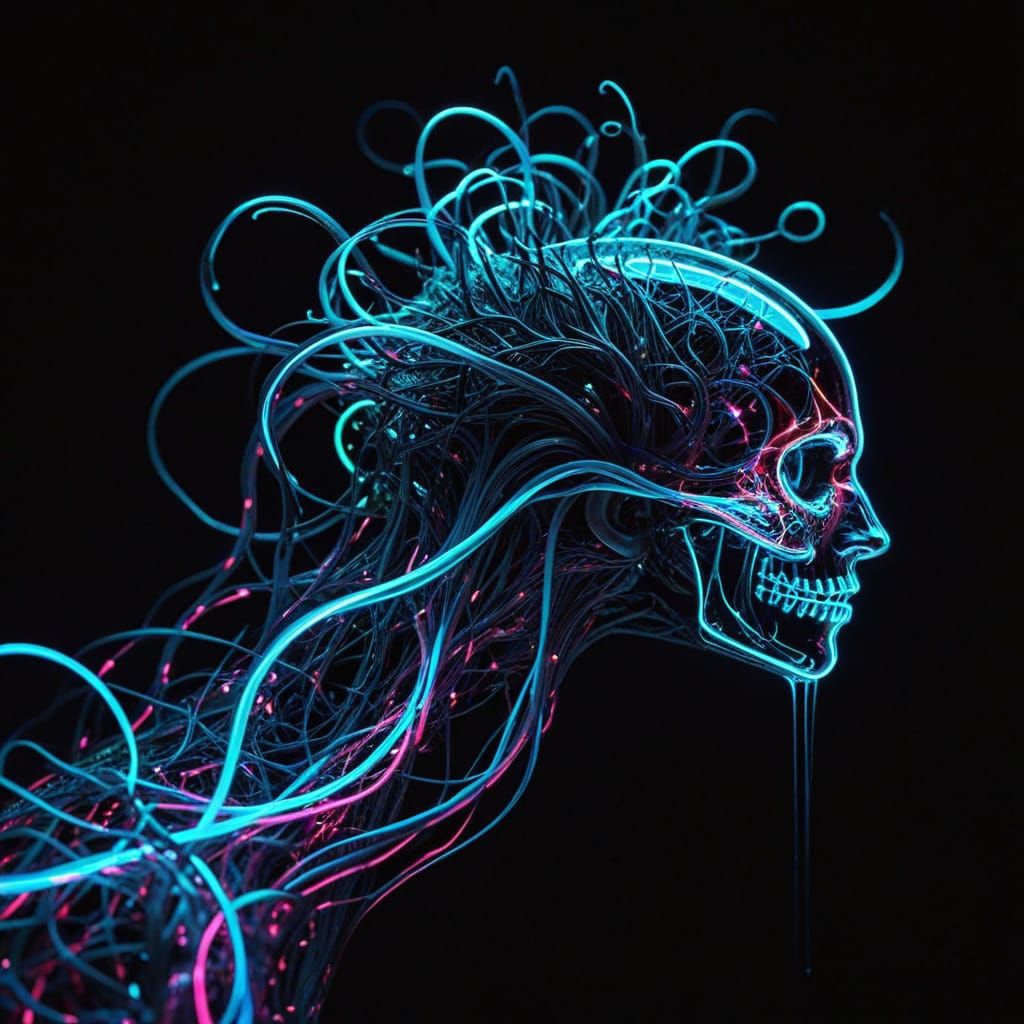 Neon Cybernetic Entity in a Dazzling Display of Light