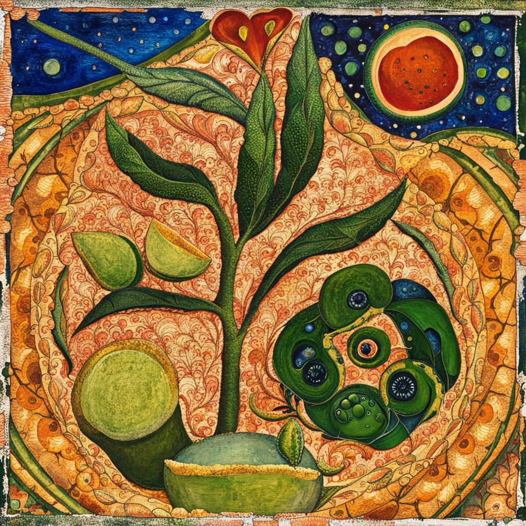 Surreal Mixed Media Art on Aged Paper