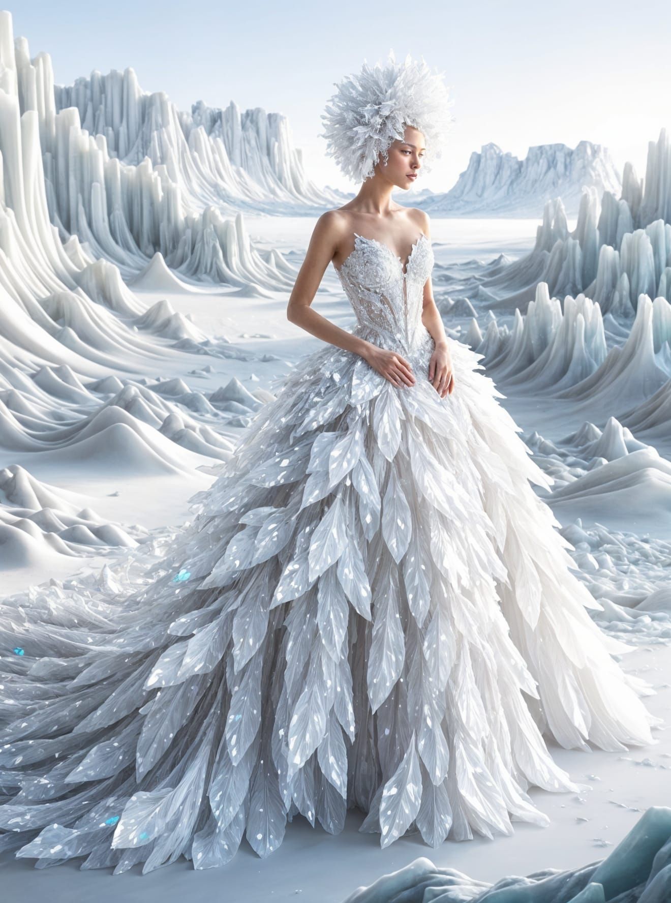 Glass Leaf Crystal Gown on Frozen Landscape