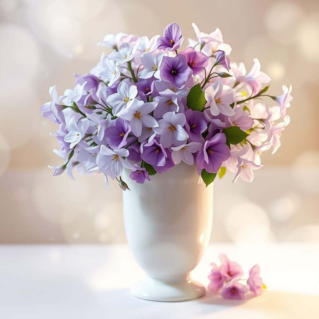 Dreamy Lavender Violets in Antique Porcelain Vase
