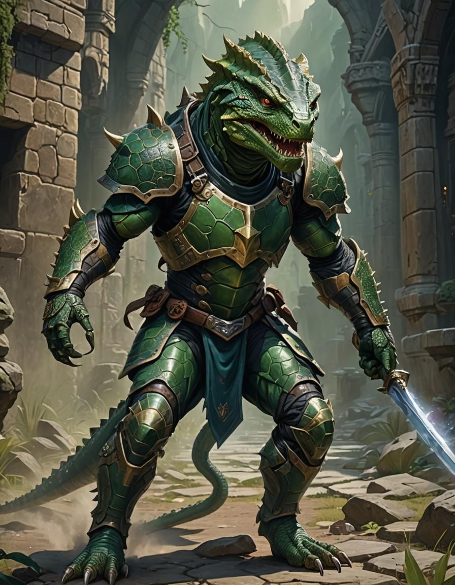 Reptilian Warrior in D&D Universe: Detailed Matte Painting