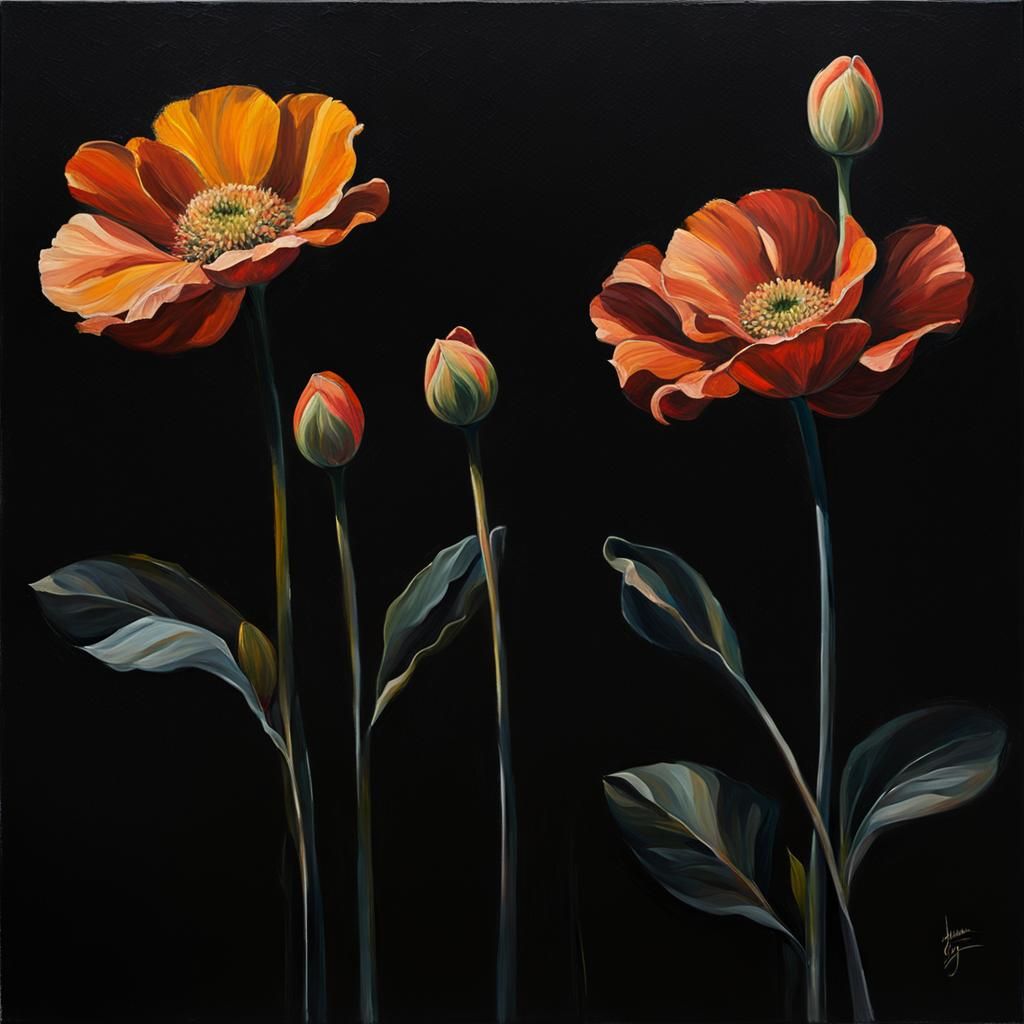 Elegant Floral Triptych in Oil Painting Style