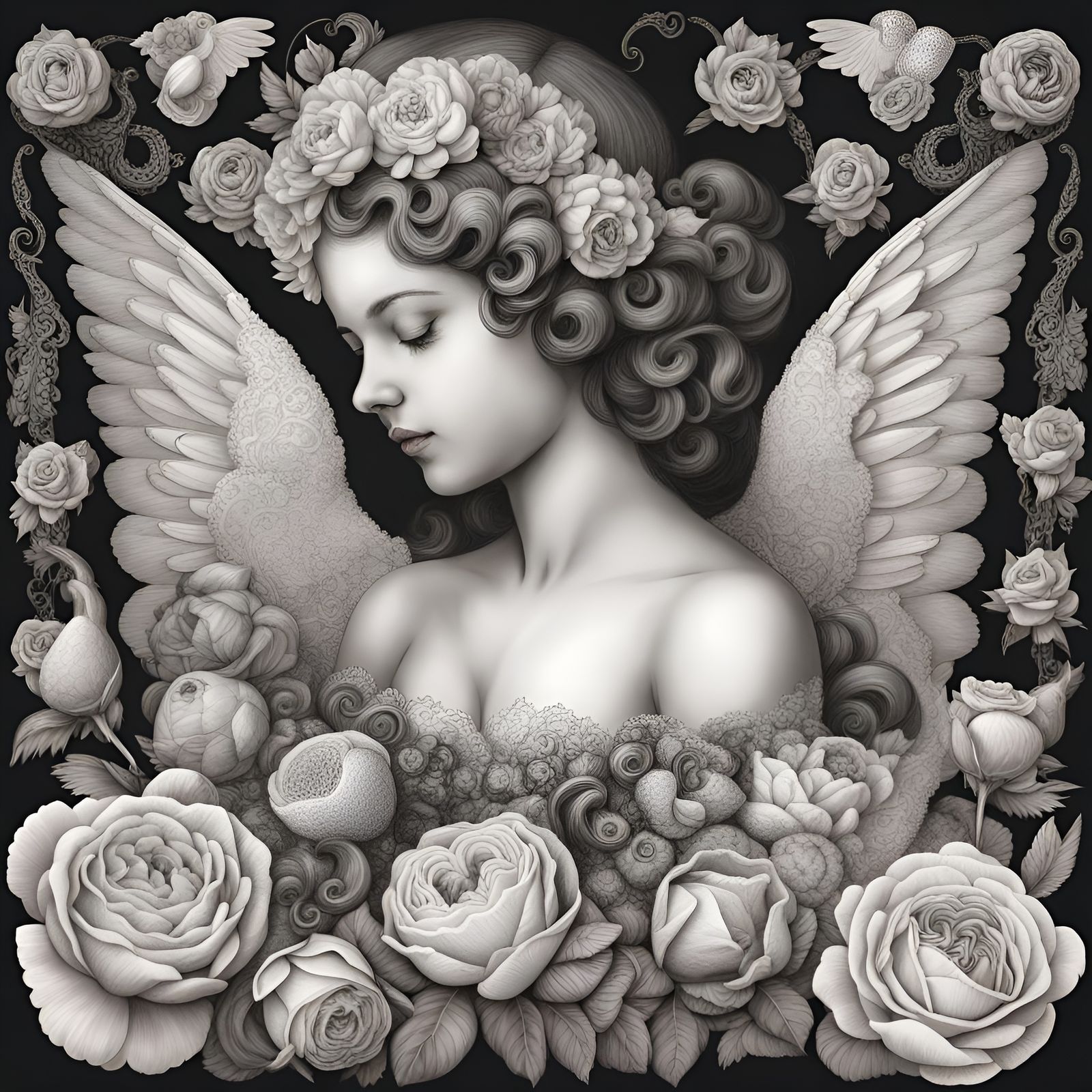 Valentine's Day Collage with Cherubs and Roses