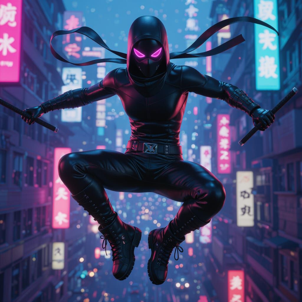 Nitewing Superhero Soaring Through Neon Cityscape in 3D Anim...