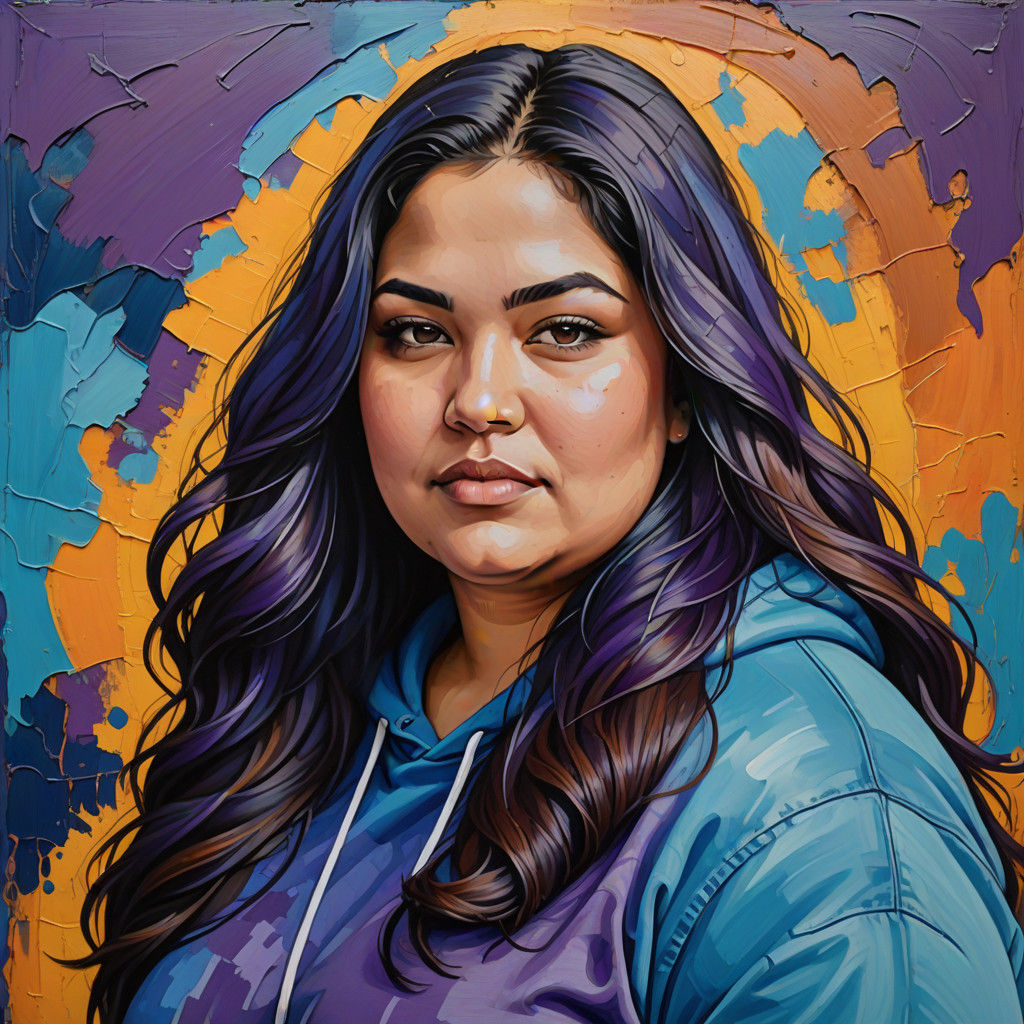 Voluptuous Latina Woman in Vibrant Oil Painting