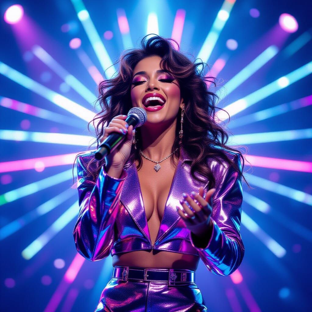 Irene Cara Sings Live in Neon 80s Concert Style