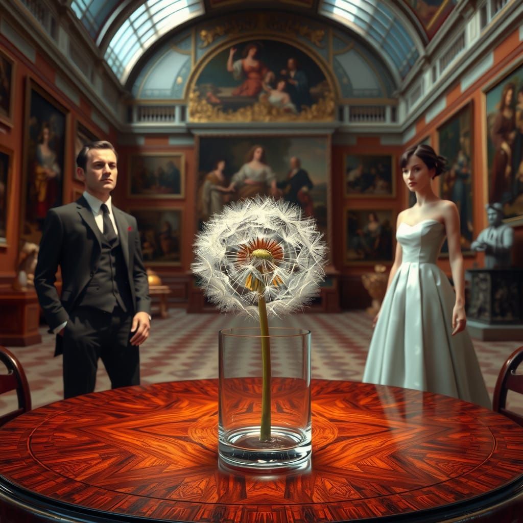 Elegant Couple Amidst Renaissance Masterpieces in a Museum