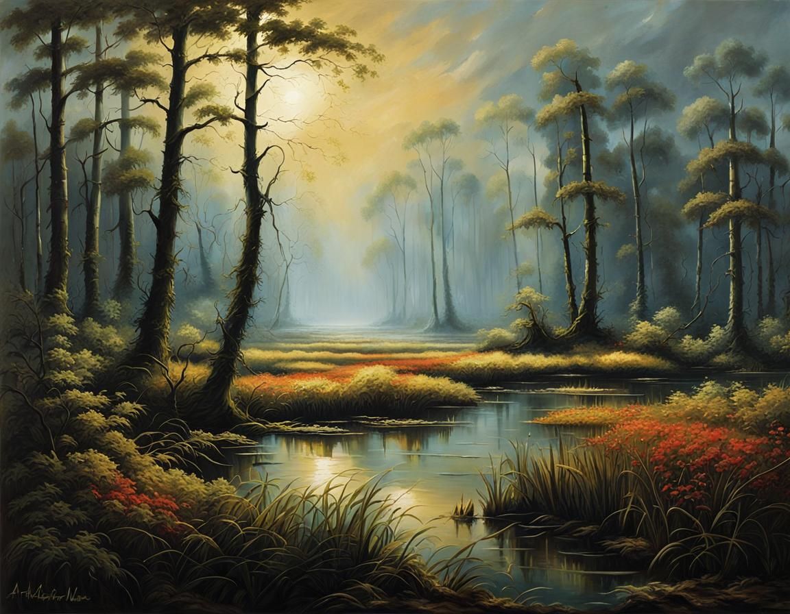 Swirling Mist Rises in Sinister Oil Painting