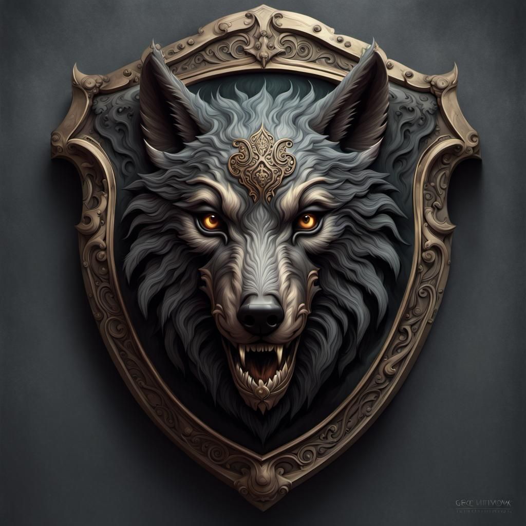 Baroque Shield with Black Wolf Head Design