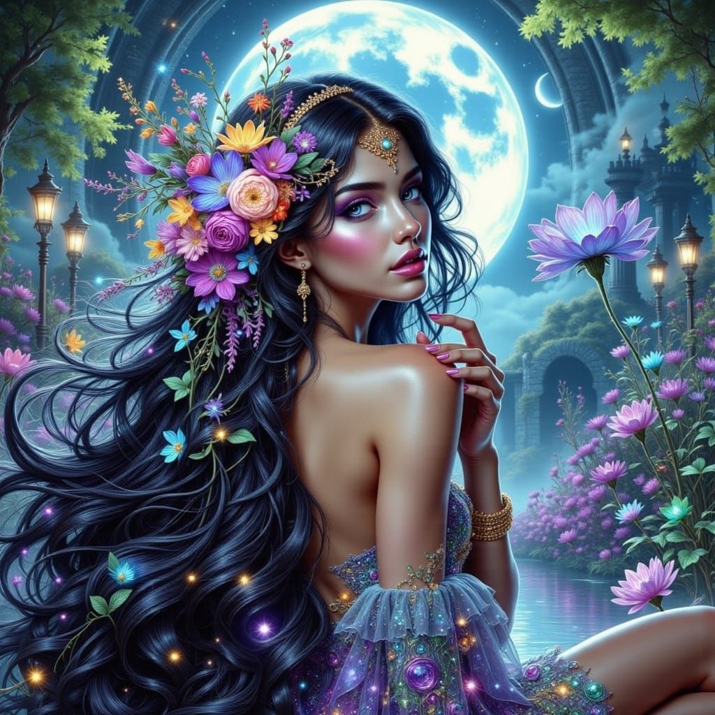 Surreal Goddess in Tim Burton's Whimsical Wonderland