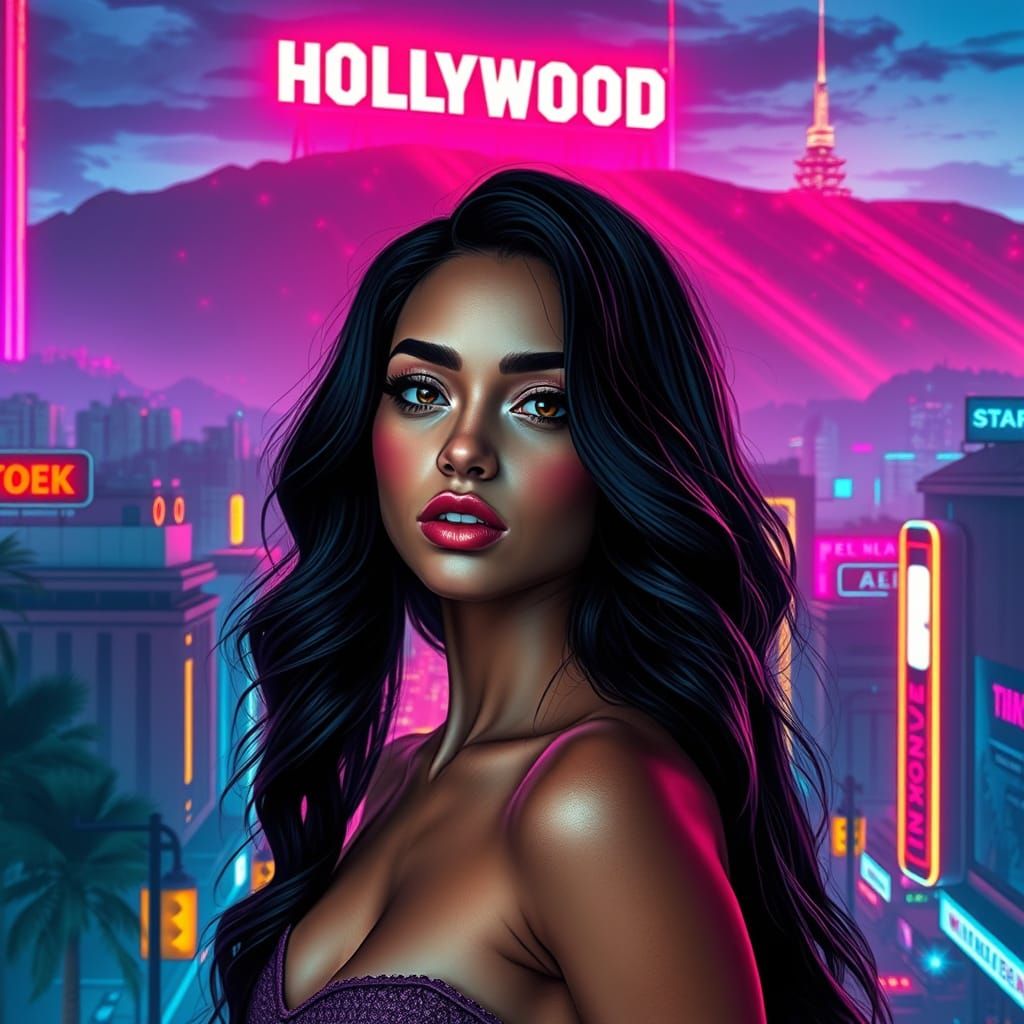Neon Goddess in Dystopian Hollywood