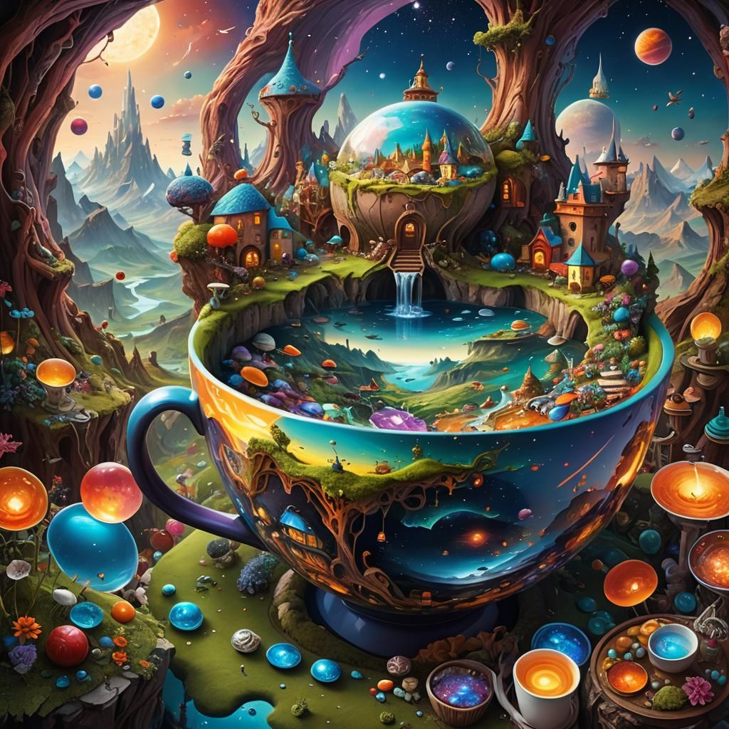 Fantasy World in a Cup: Digital Art Masterpiece