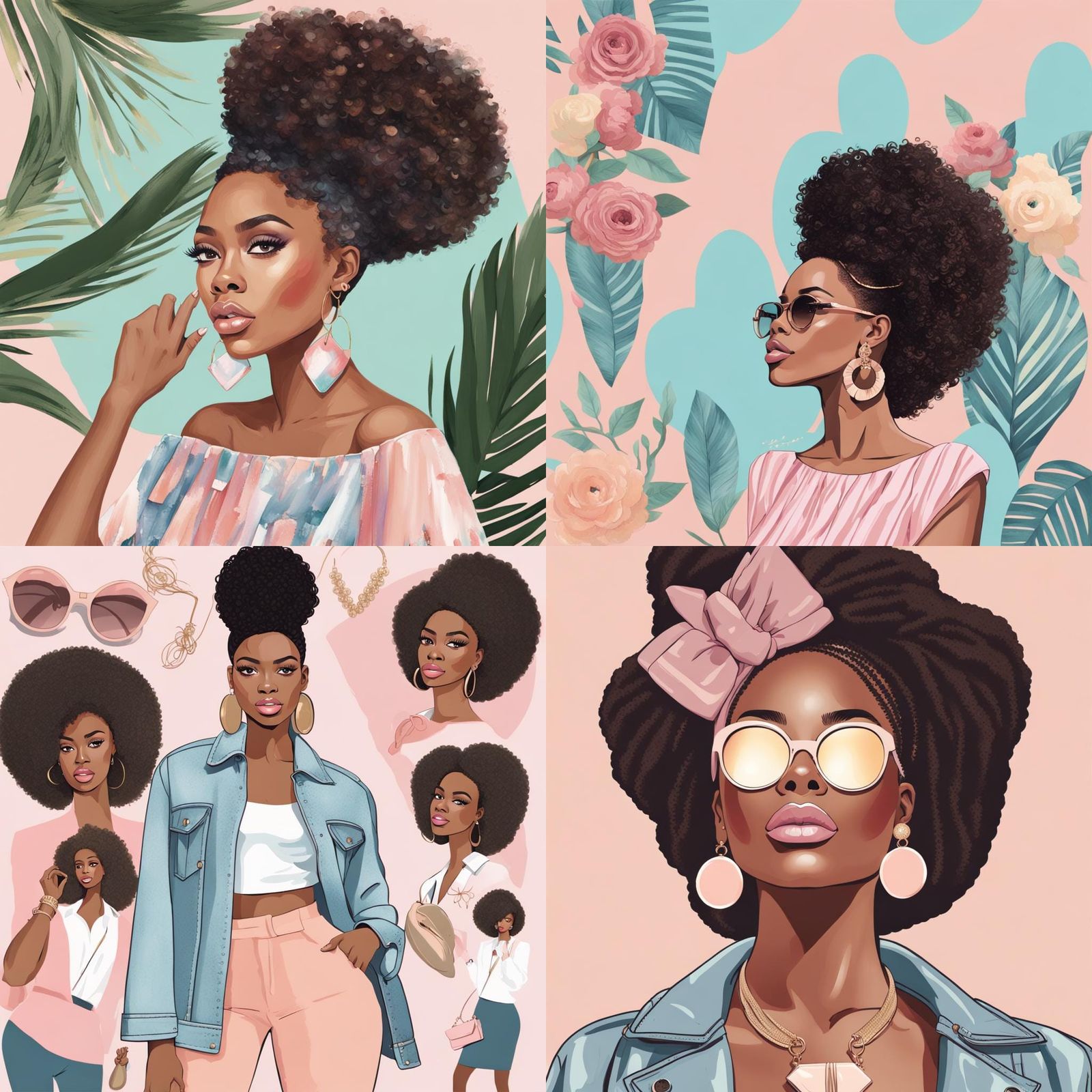 Chic African-American Woman in Pastel Aesthetic
