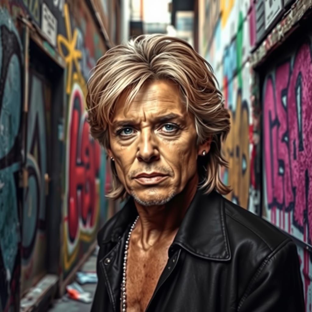 Hyperrealistic Celebrity Portrait in Graffiti Alley