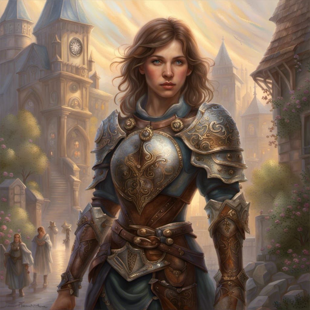 Female Cleric in Fantasy City, Ethereal Art