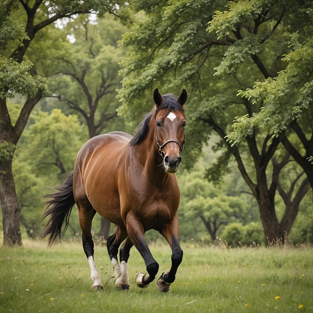 Quarter Horse in Lush Meadow: Equine Portrait