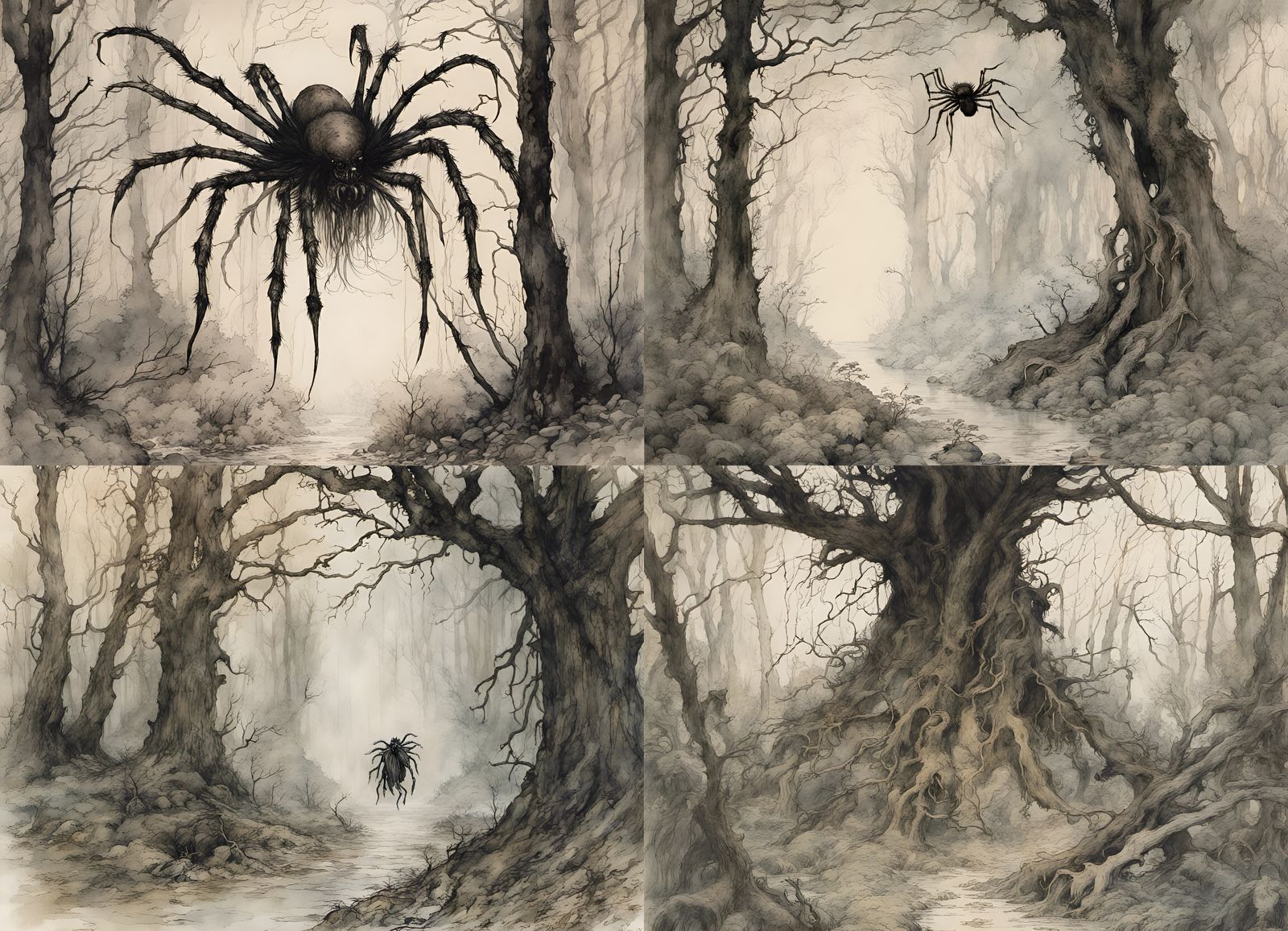 I walked through an eerie misty fantasy woods, my feather cloak a magic charm to protect against the giant tarantula rep...