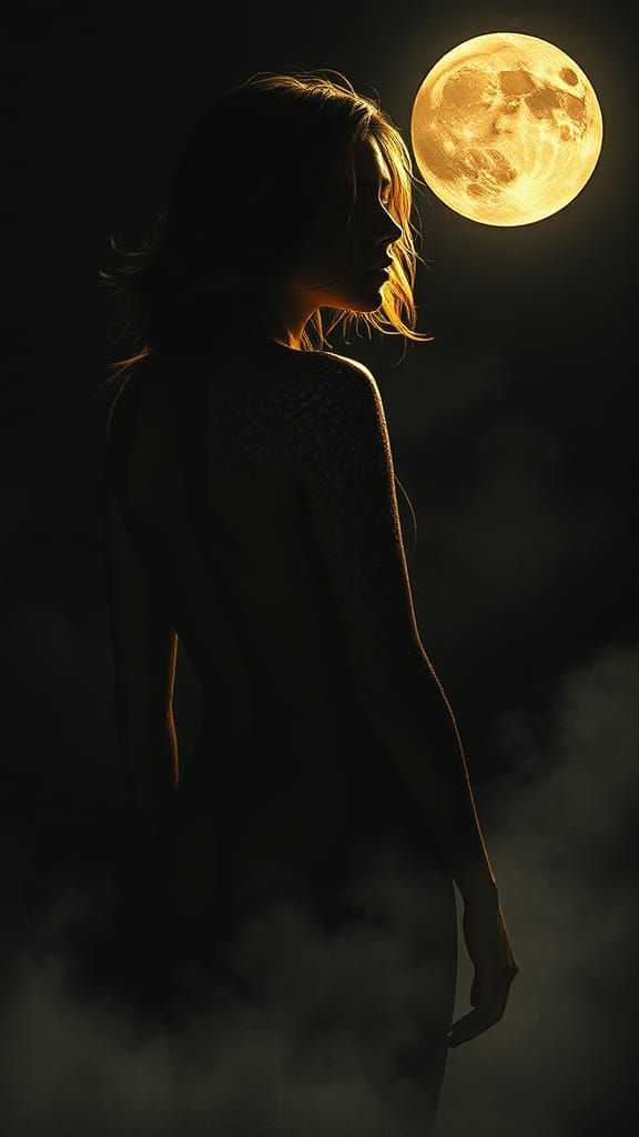 Oiled Silhouette in Moonlight: A Painterly Dream