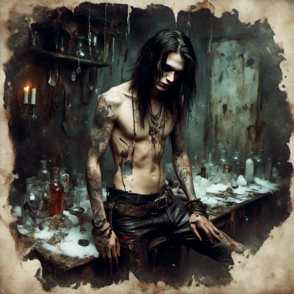 Tattooed Man in Nightclub with Jewelry