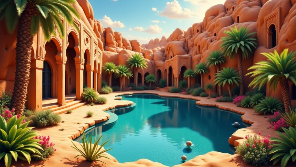 Moroccan Elvish Desert Oasis in Matte Painting Style