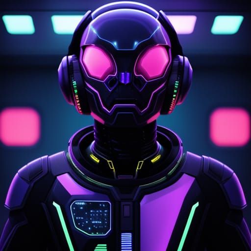 Alien in Spacesuit: Neon Noir Digital Art