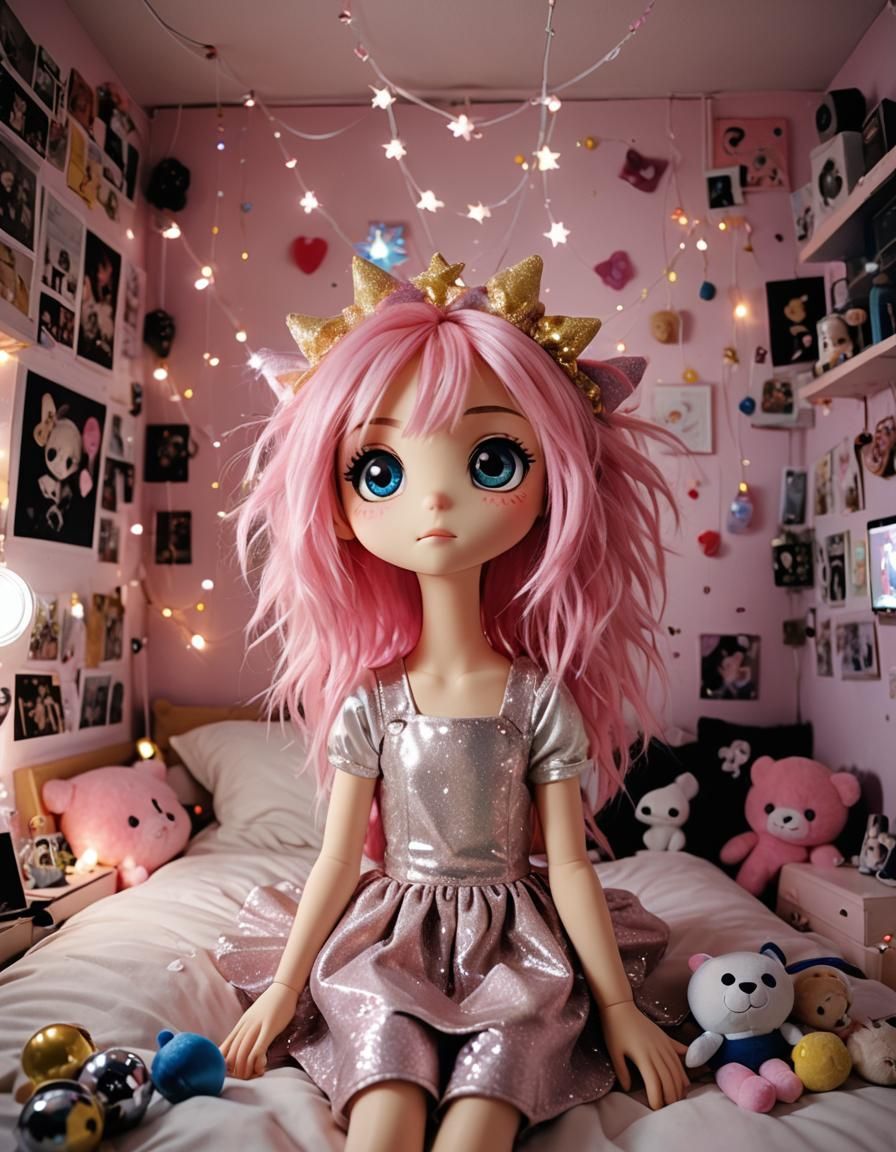 Sparklefairy Plushie in Dream Bedroom: Photorealistic Style