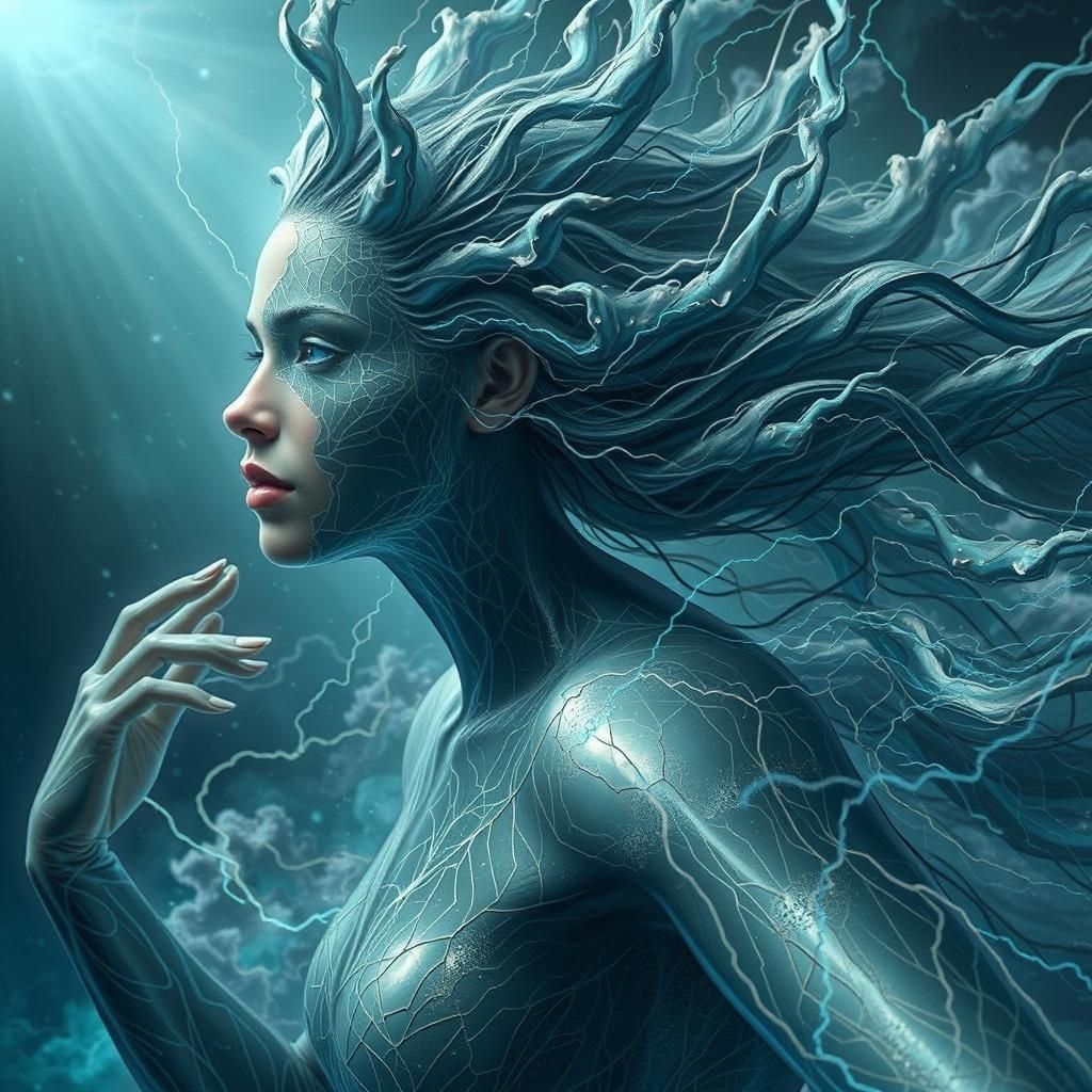 Electric Lightning Figure Soaring Through Stormy Sky