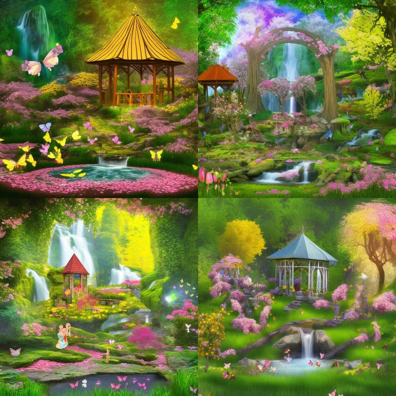 Fairytale Village with Waterfall in Astral Illustration