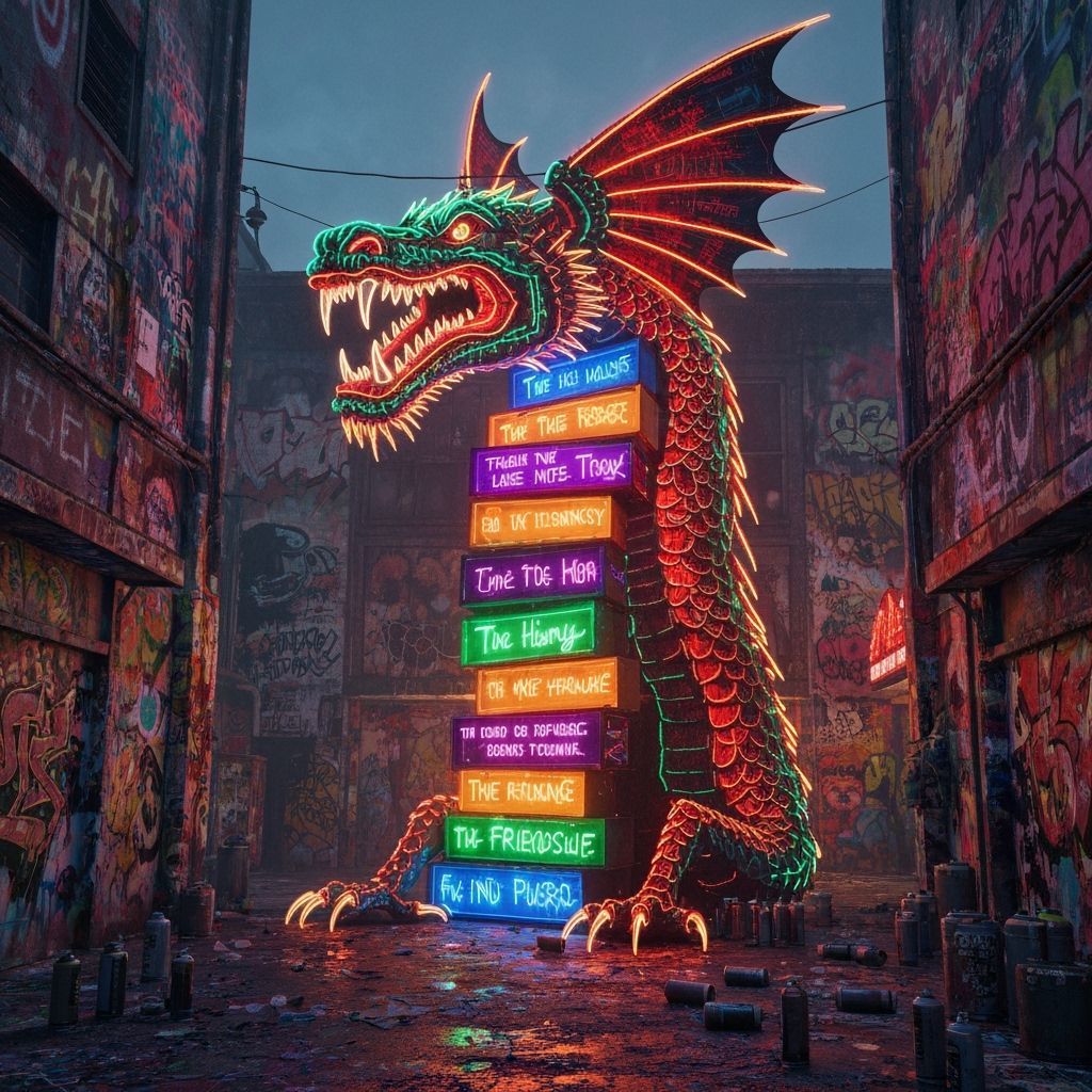 Neon Dragon Graffiti Art in Basquiat Style
