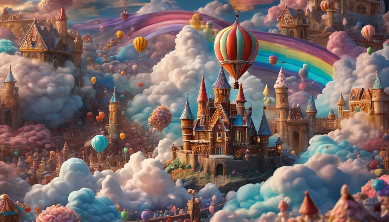 Gingerbread Man Flies Kite in Candy Cloud Kingdom