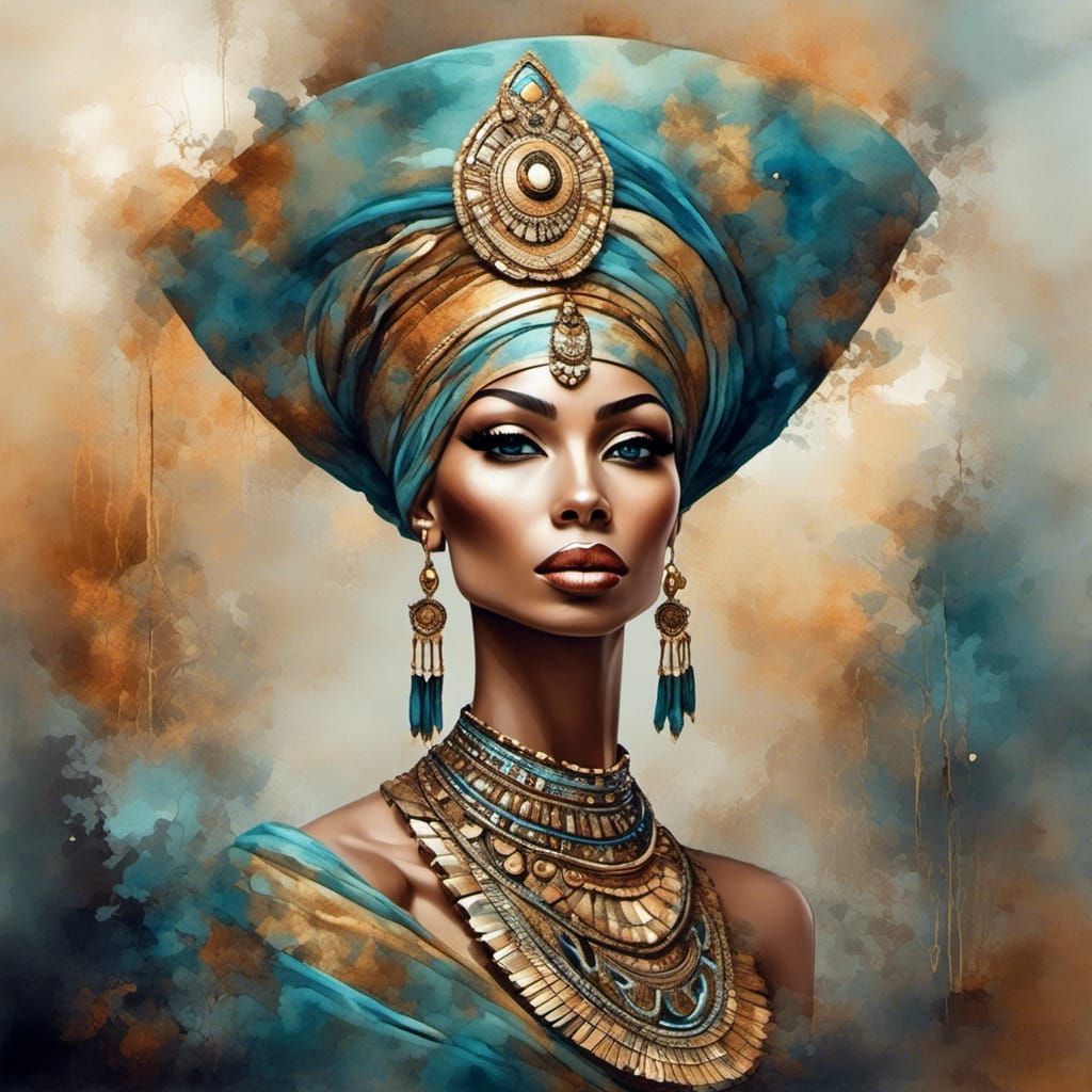 Nefertiti-esque African American Woman in Watercolor