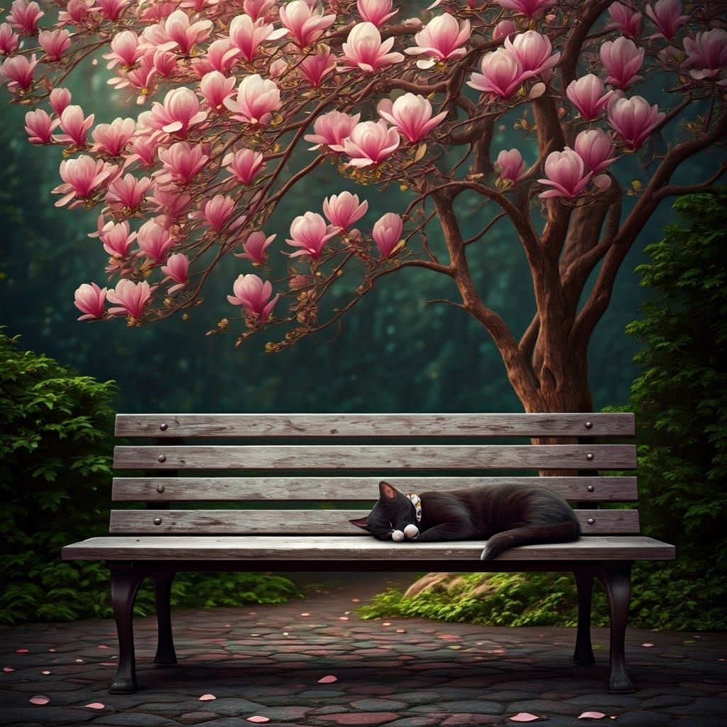 Cat Nap Under Magnolia Tree: Matte Painting