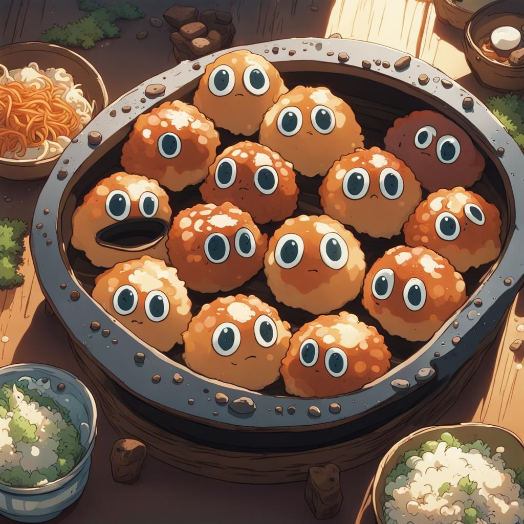 Takoyaki with Googly Eyes in Anime Style