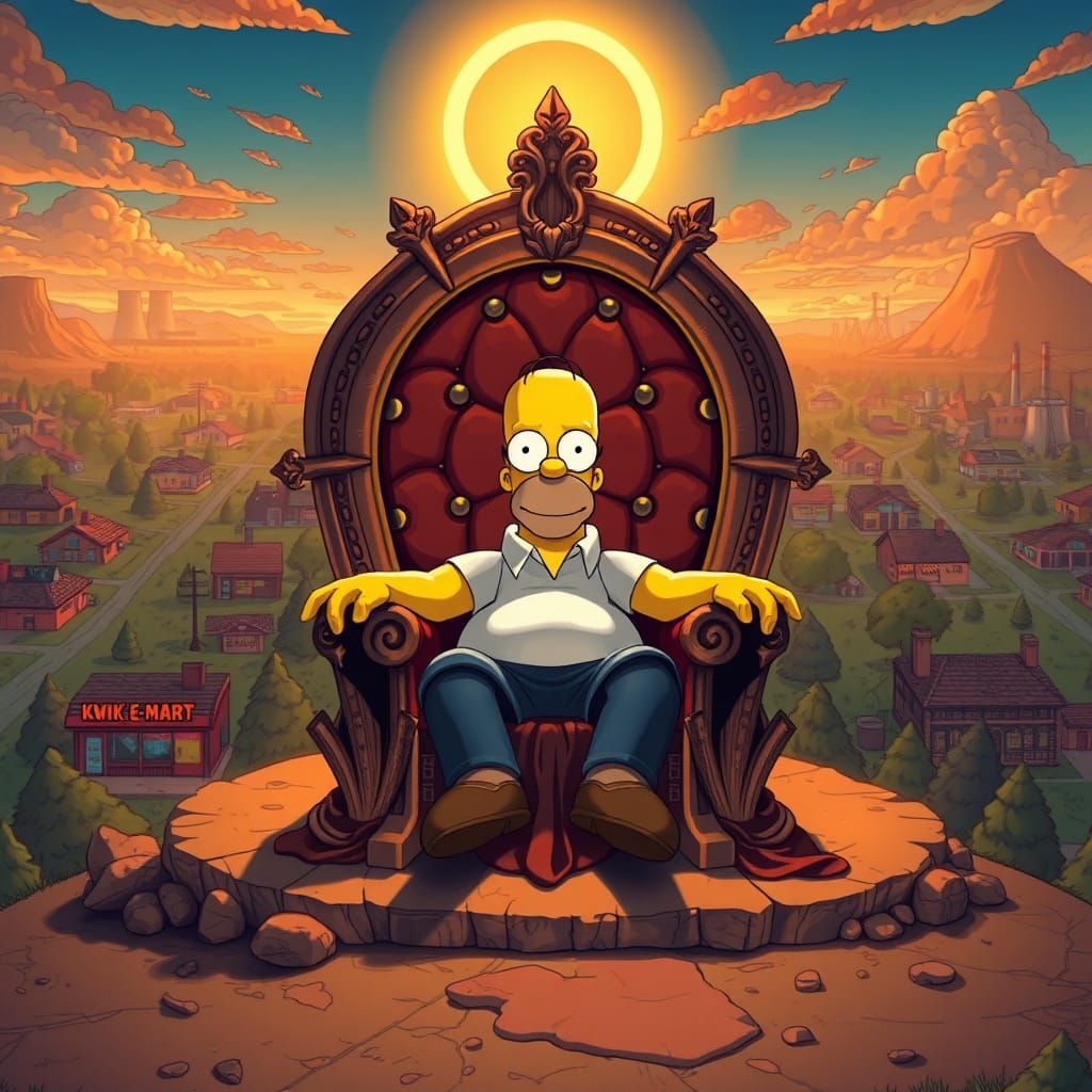 Homer Simpson on Mystical Throne in Springfield