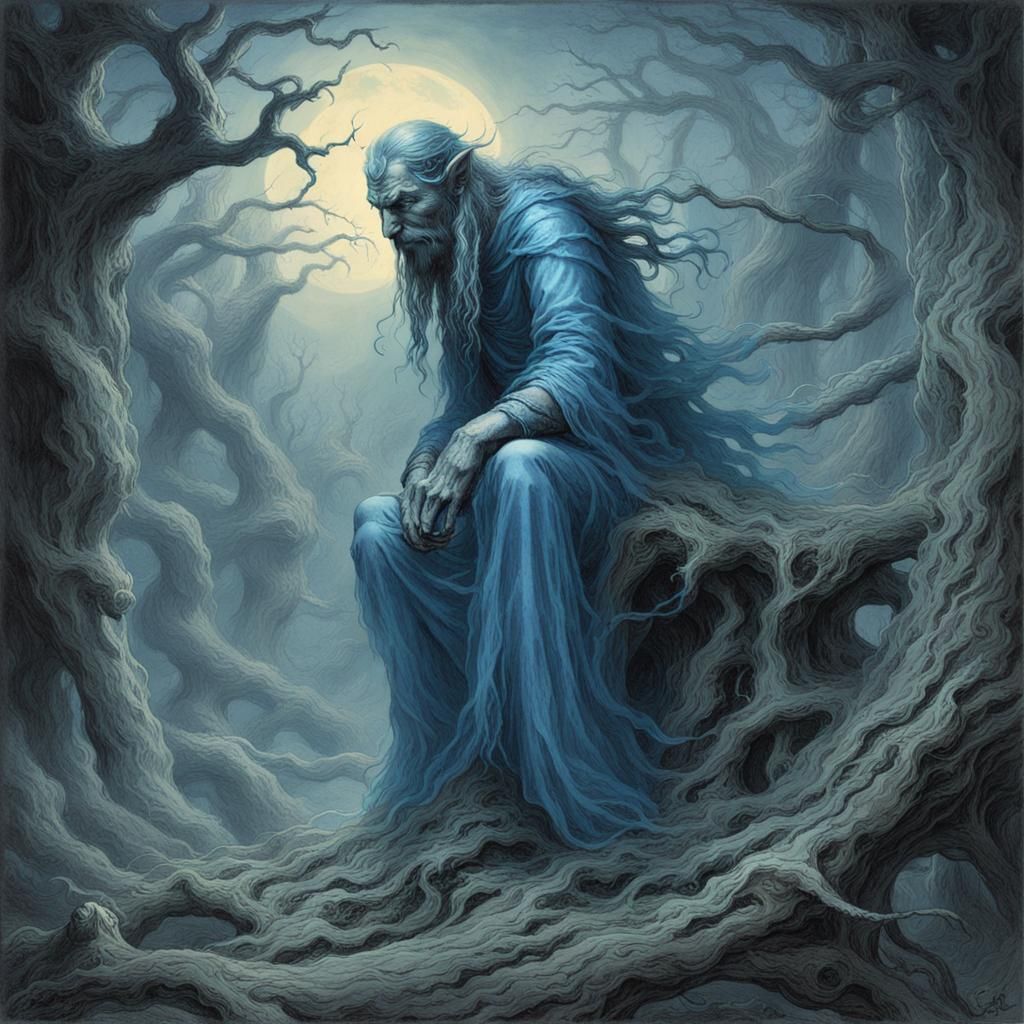 Ethereal Knot-Elf in Myth Drannor with Blue Outline
