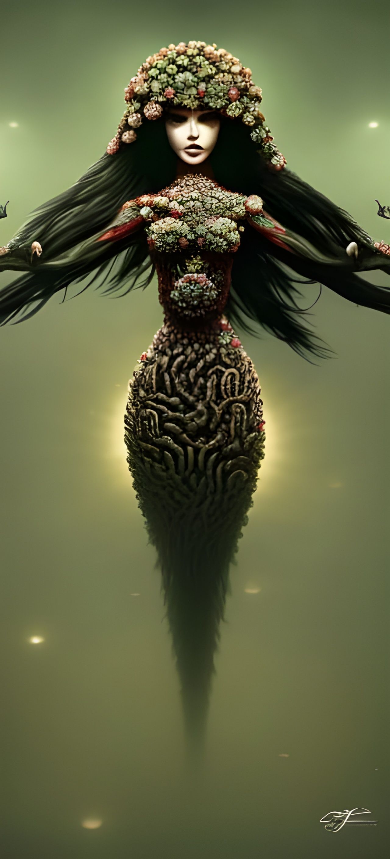 Humanoid Portrait in Cyberpunk Style with Roses