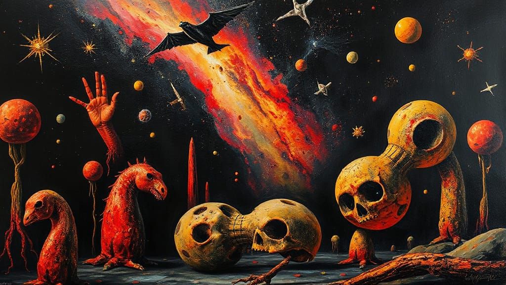 Cosmic Secrets Oil Painting in Pop Surrealist Style