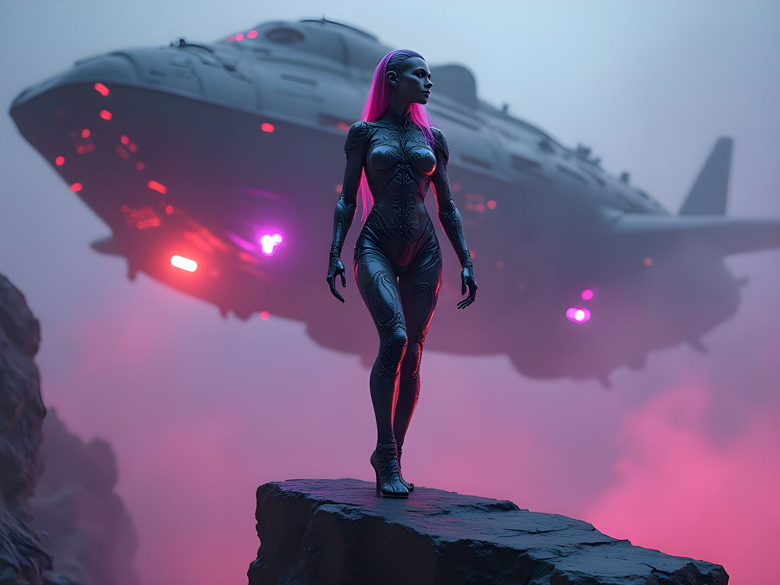 Biomechanical Goddess in Dystopian Cyberpunk Dreamscape