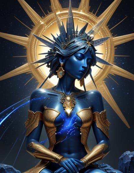 Lapis Lazuli Statue with Golden Pyrite Veins