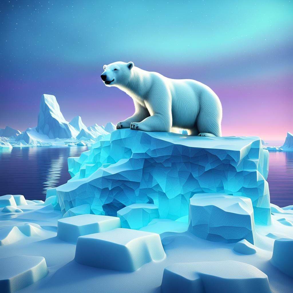 Psychedelic Polar Bear Lounging on Icebergs in HD
