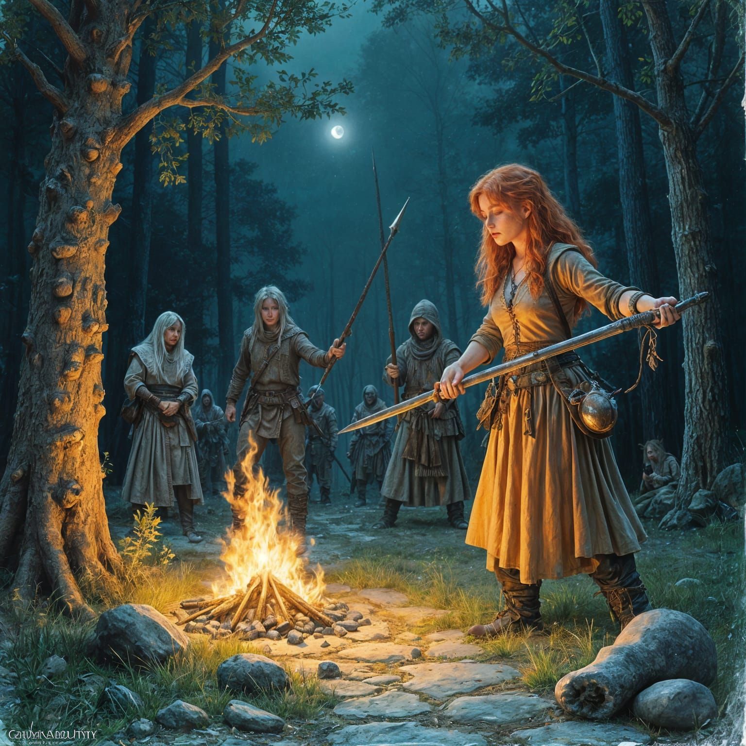 Ginger Witch's Forest Ambush: A Pastel Illustration