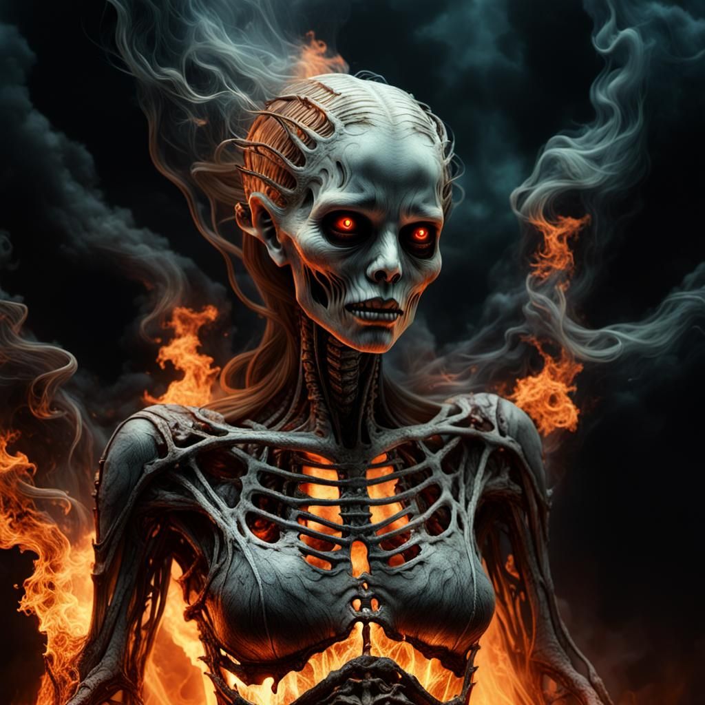 Fiery Ghost Woman: Morbid Photorealistic Portrait