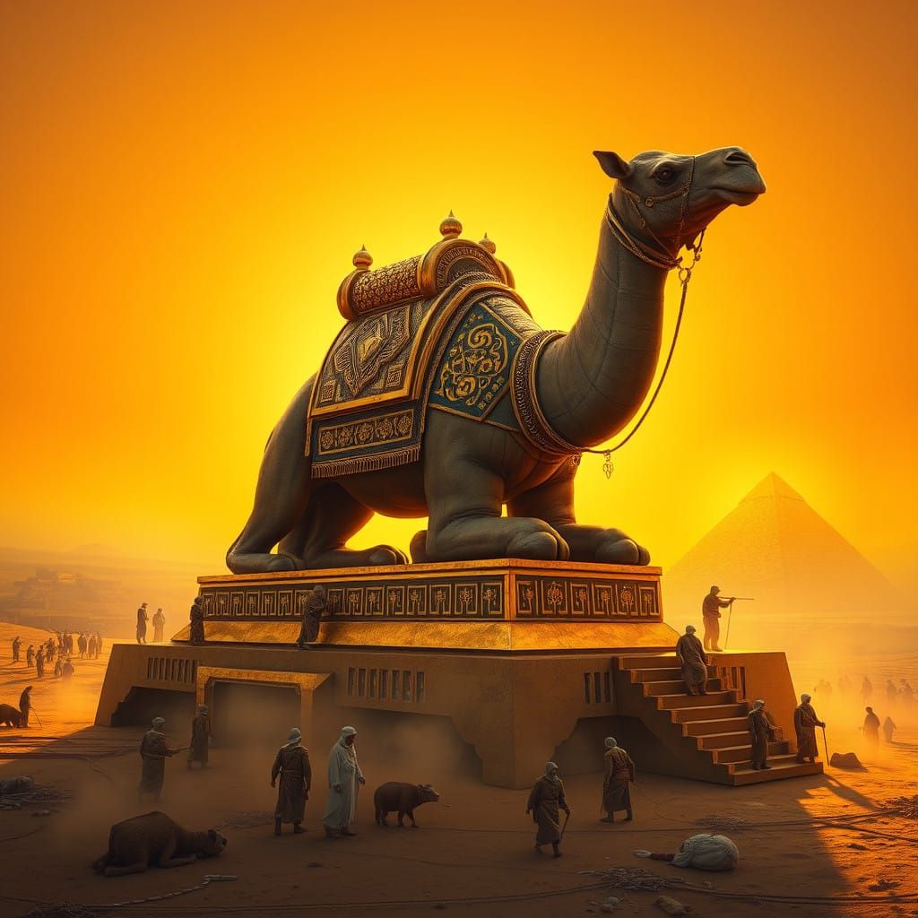 Giant Camel of Golden Splendor Reigns Over Desert Kingdom